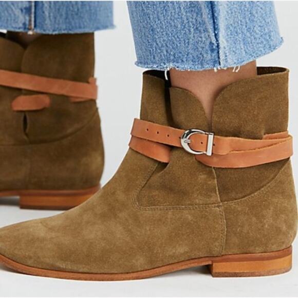 Jeffrey Campbell x Free People Suede Wrap Ankle Boot Olive Green - Picture 2 of 6